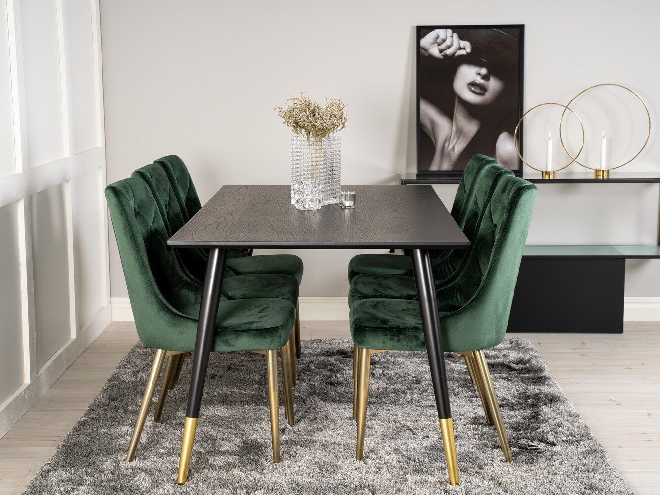 Conjunto de mesas y sillas para comedor Dallas 1256 (Verde + Dorado)