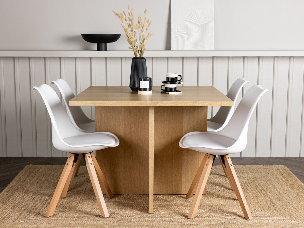 Conjunto de mesas y sillas para comedor Dallas 4001 (Blanco + Luminoso madera)