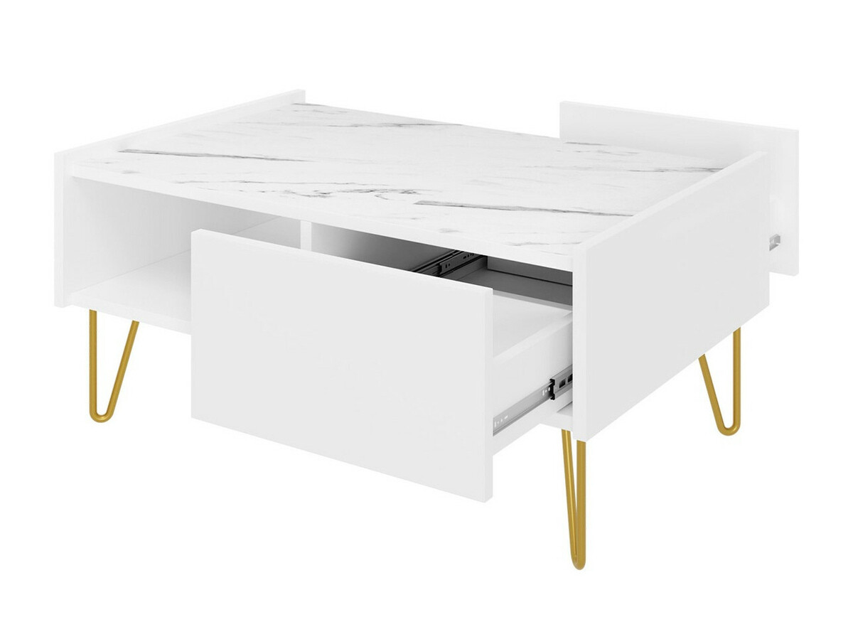 Conjunto de salón Levdale 105 (Blanco + Mármol blanco)