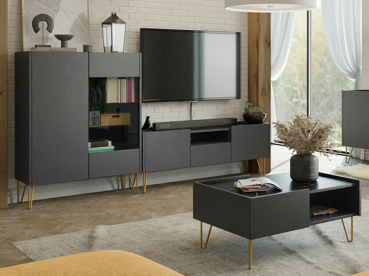 Conjunto de salón Levdale 106 (Grafito + Mármol negro)