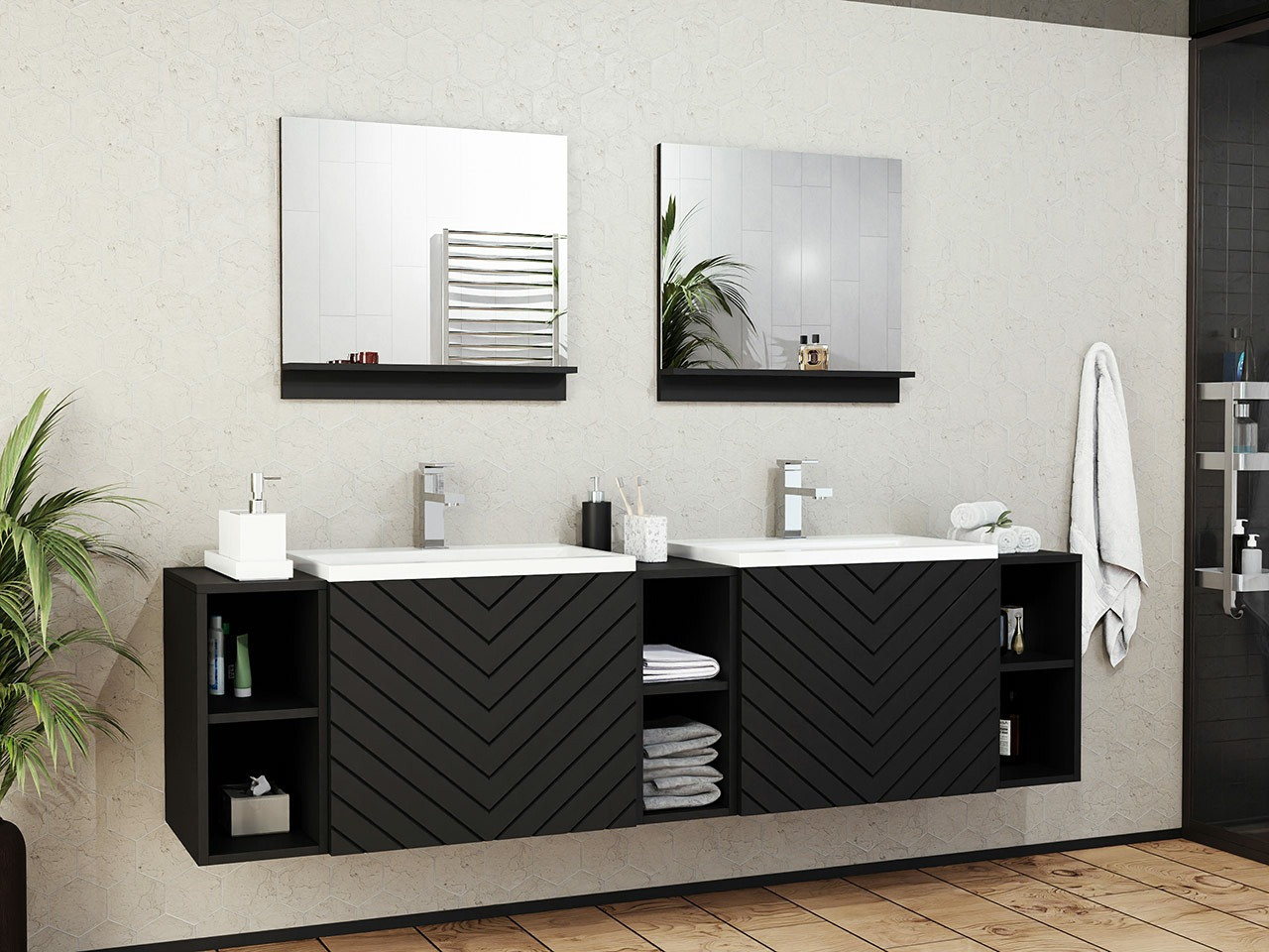 Conjunto de mueble de baño Comfivo Livciro 104 (Negro + Grafito)