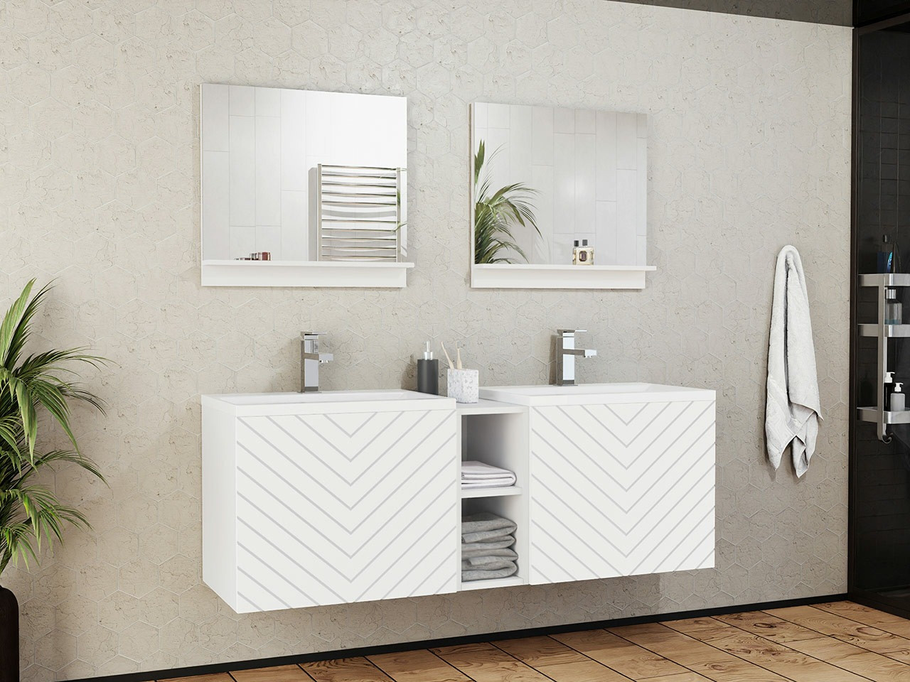 Conjunto de mueble de baño Comfivo Livciro 105 (Blanco)