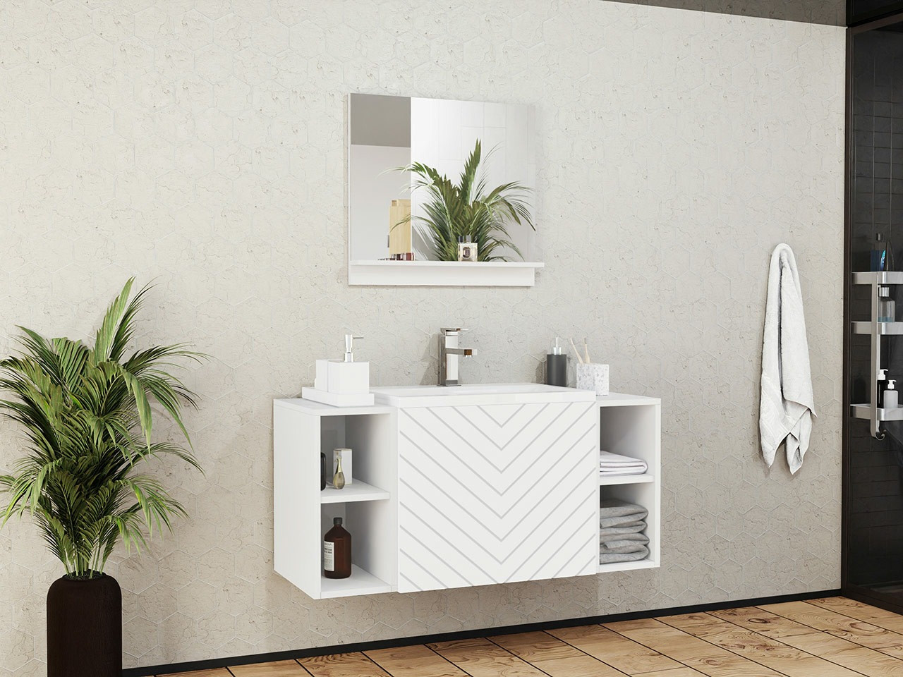 Conjunto de mueble de baño Comfivo Livciro 108 (Blanco)