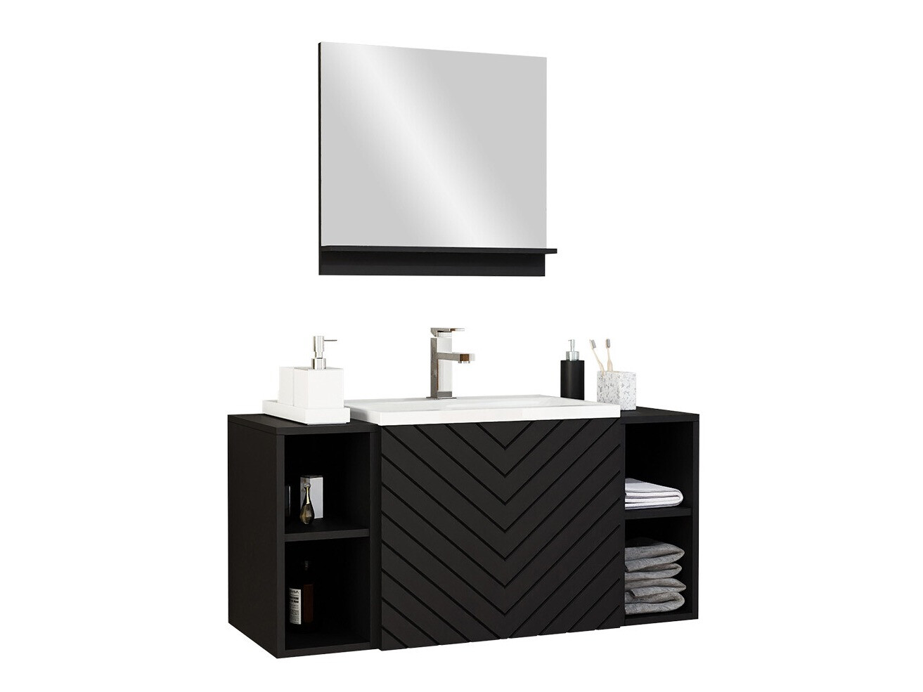 Conjunto de mueble de baño Comfivo Livciro 108 (Negro + Grafito)