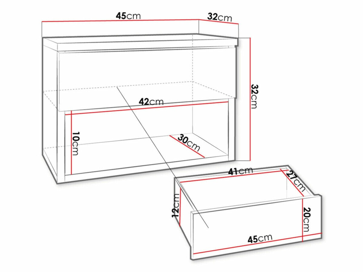 Mesilla de noche Papilix (Blanco + Blanco brillante)