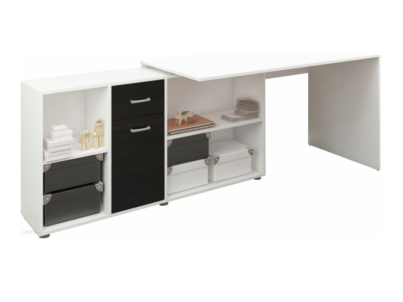 Mesa de ordenador esquinera Gilroy 113 (Blanco + Negro brillante)