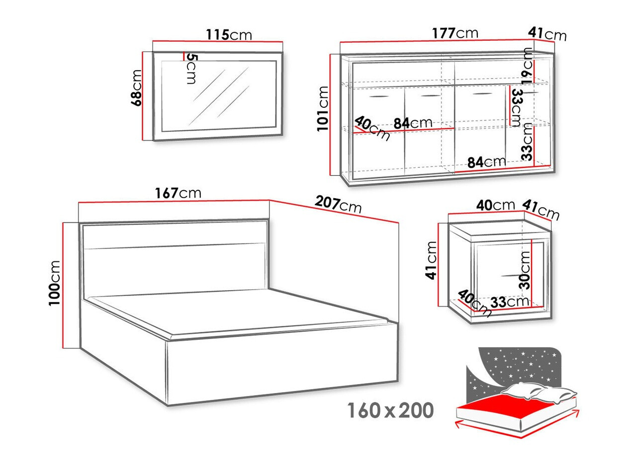 Conjunto de dormitorio Etrmoni 122 (Luminoso madera + Roble)