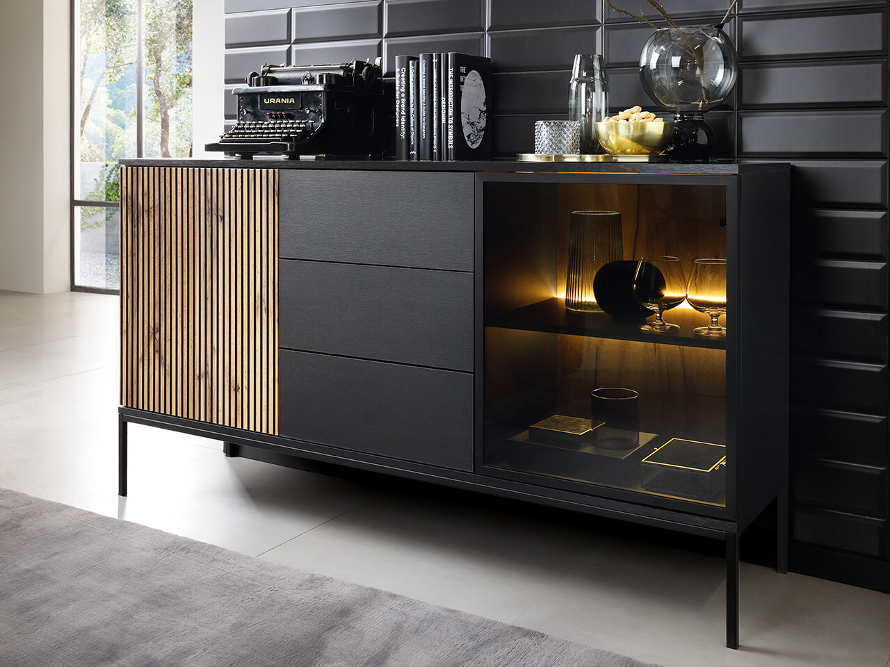 Cómoda Soferi 108 (Negro + Roble wotan)