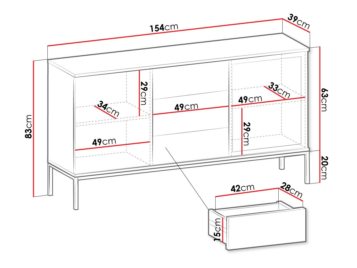 Cómoda Soferi 108 (Negro + Roble wotan)