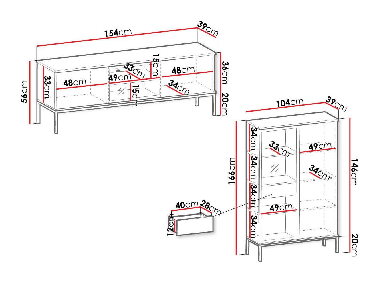 Conjunto de salón Manal I (Negro + Roble wotan)