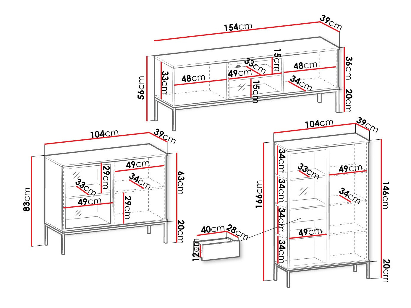 Conjunto de salón Manal (Negro + Roble wotan)