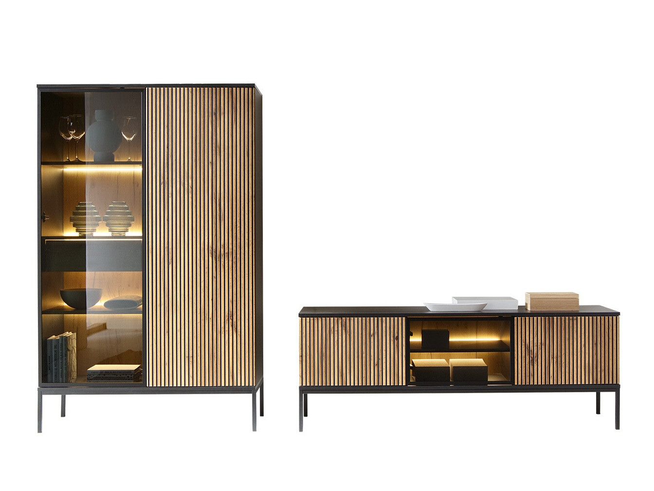 Conjunto de salón Soferi 114 (Negro + Roble wotan)