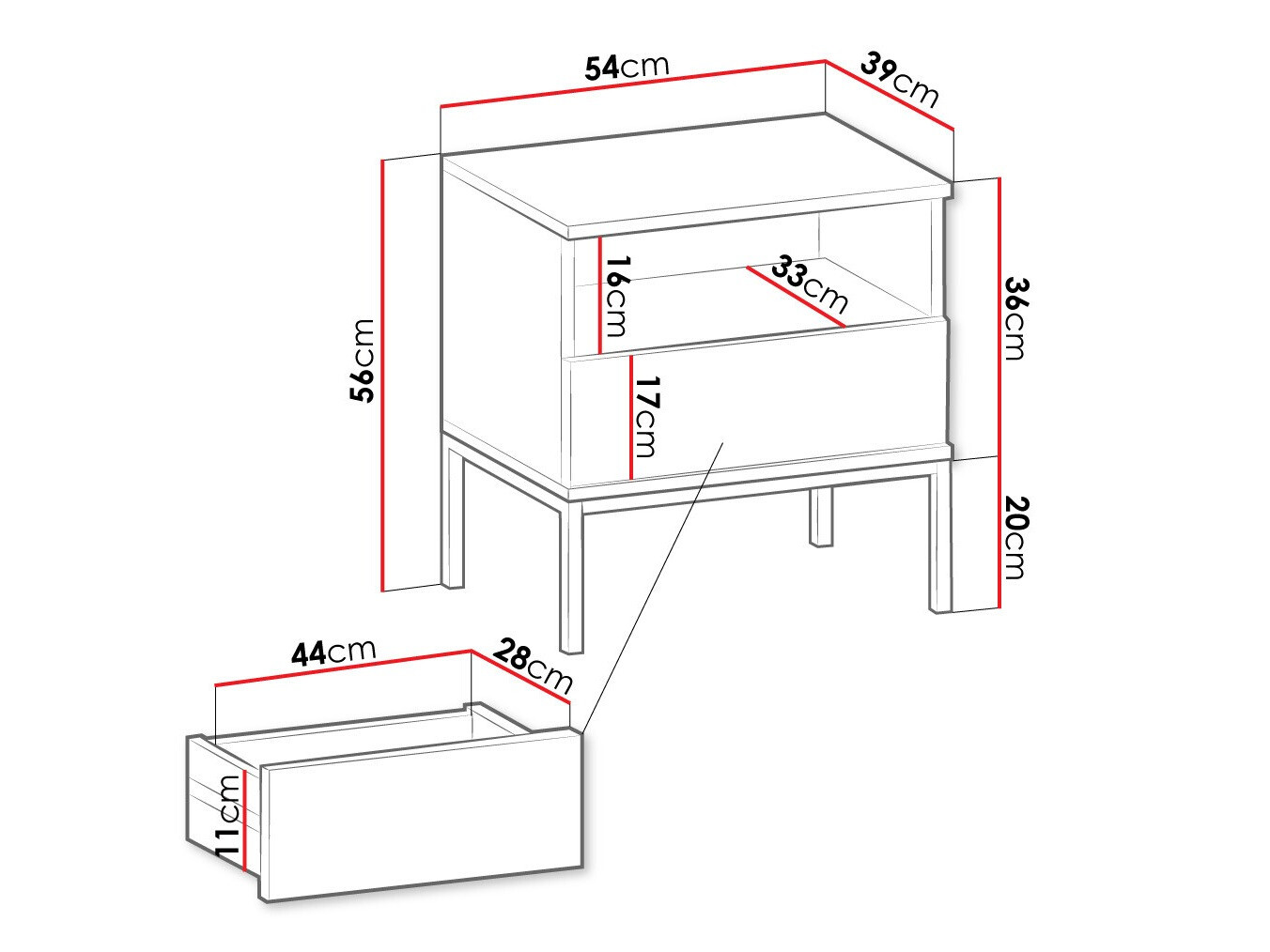 Mesilla de noche Manal (Negro + Roble wotan)