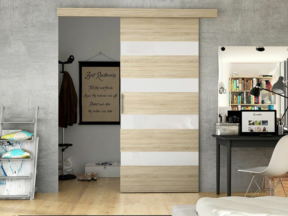 Puerta corredera Closico Portalis V (Roble Sonoma + Blanco)