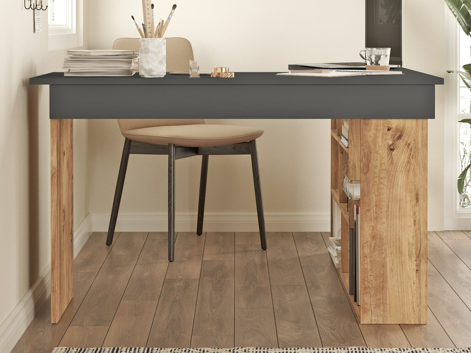 Mesa de ordenador esquinera Kailua 106 (Negro + Pino)