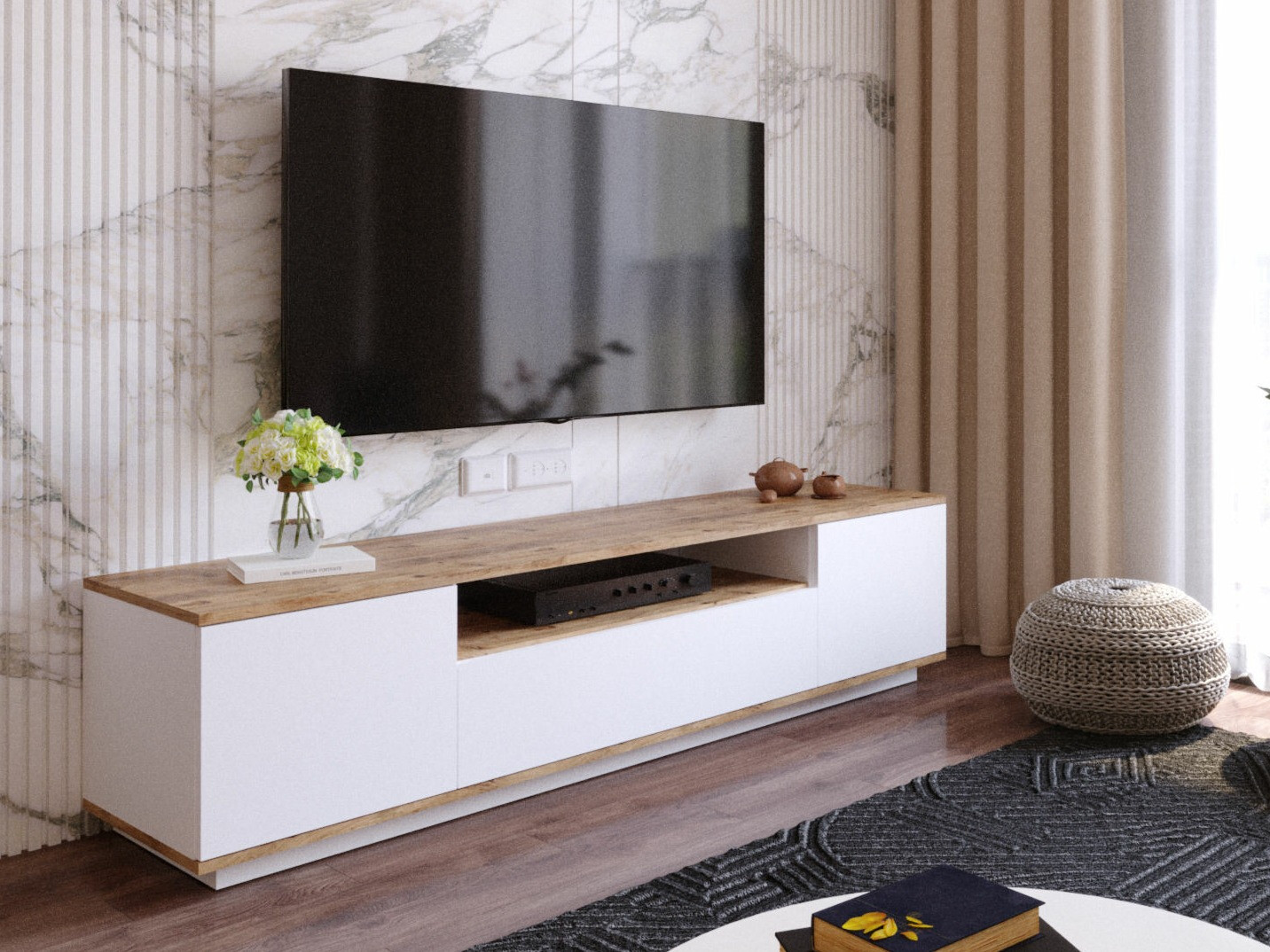Mueble TV Kailua 105 (Blanco + Pino)
