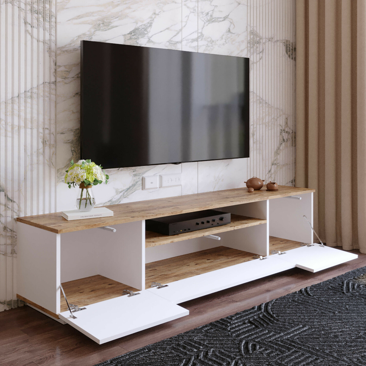Mueble TV Kailua 105 (Blanco + Pino)