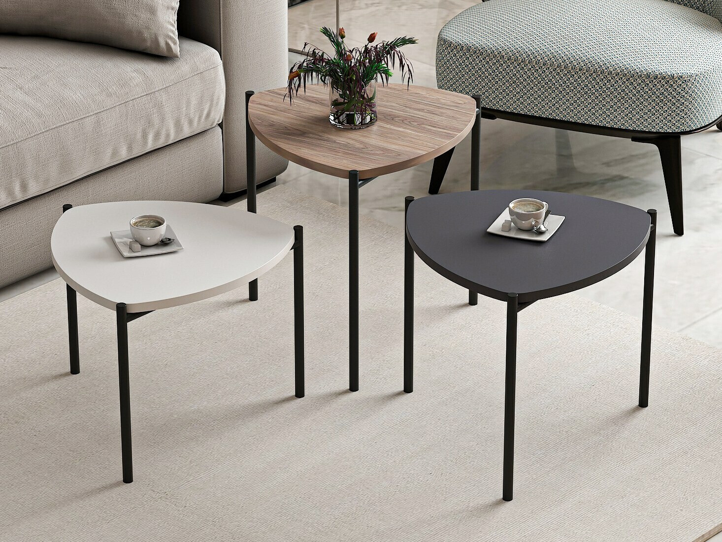 Conjunto de mesas Kailua 1610 (Blanco + Antracita + Nuez)