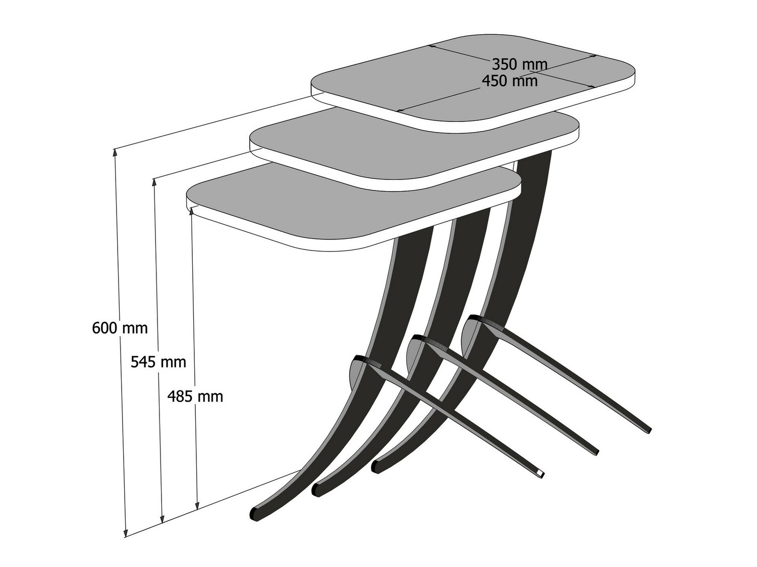 Conjunto de mesas Kailua 1622 (Mármol blanco + Negro)