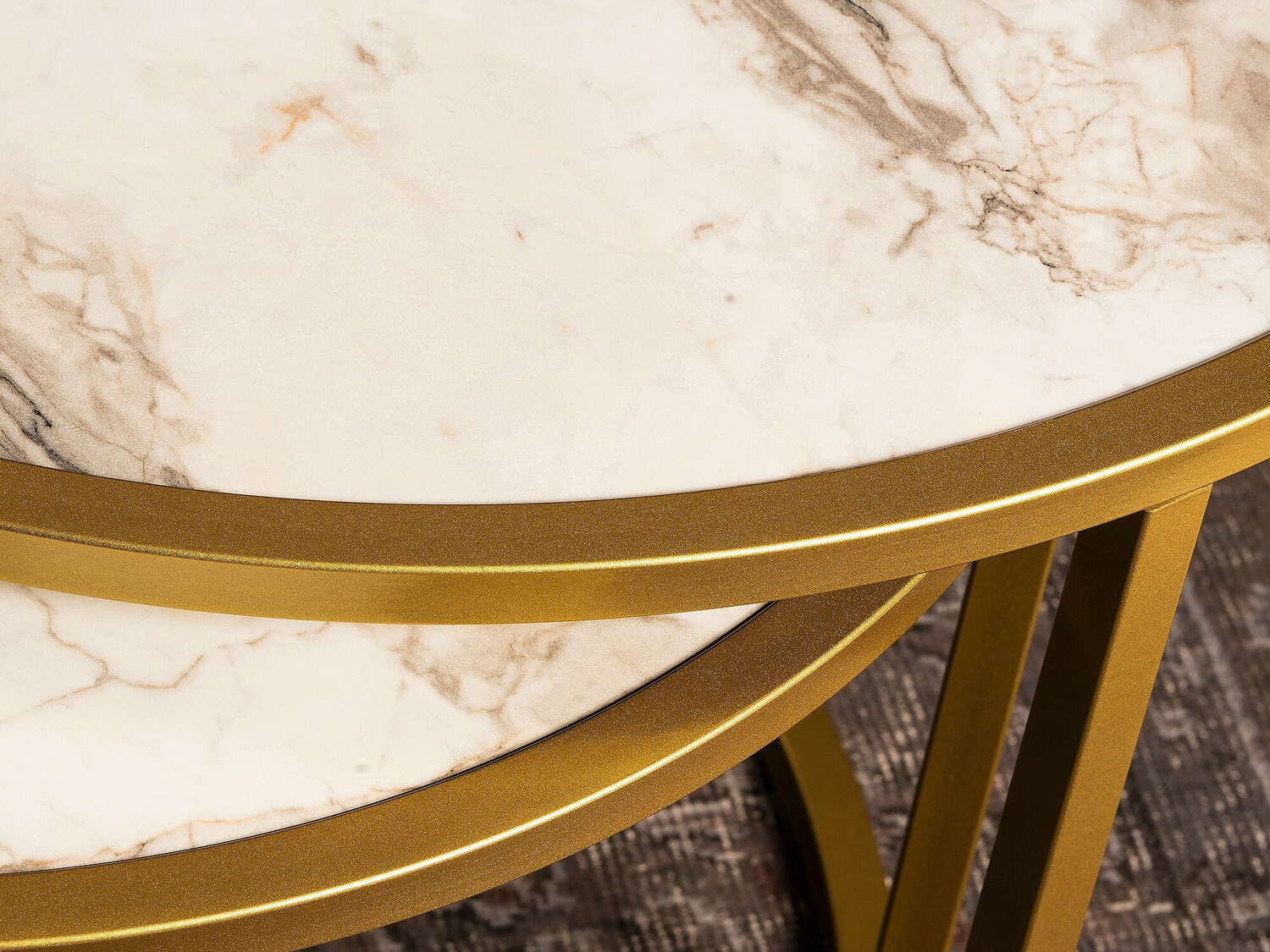 Conjunto mesa de centro Kailua 120 (Mármol blanco + Dorado)