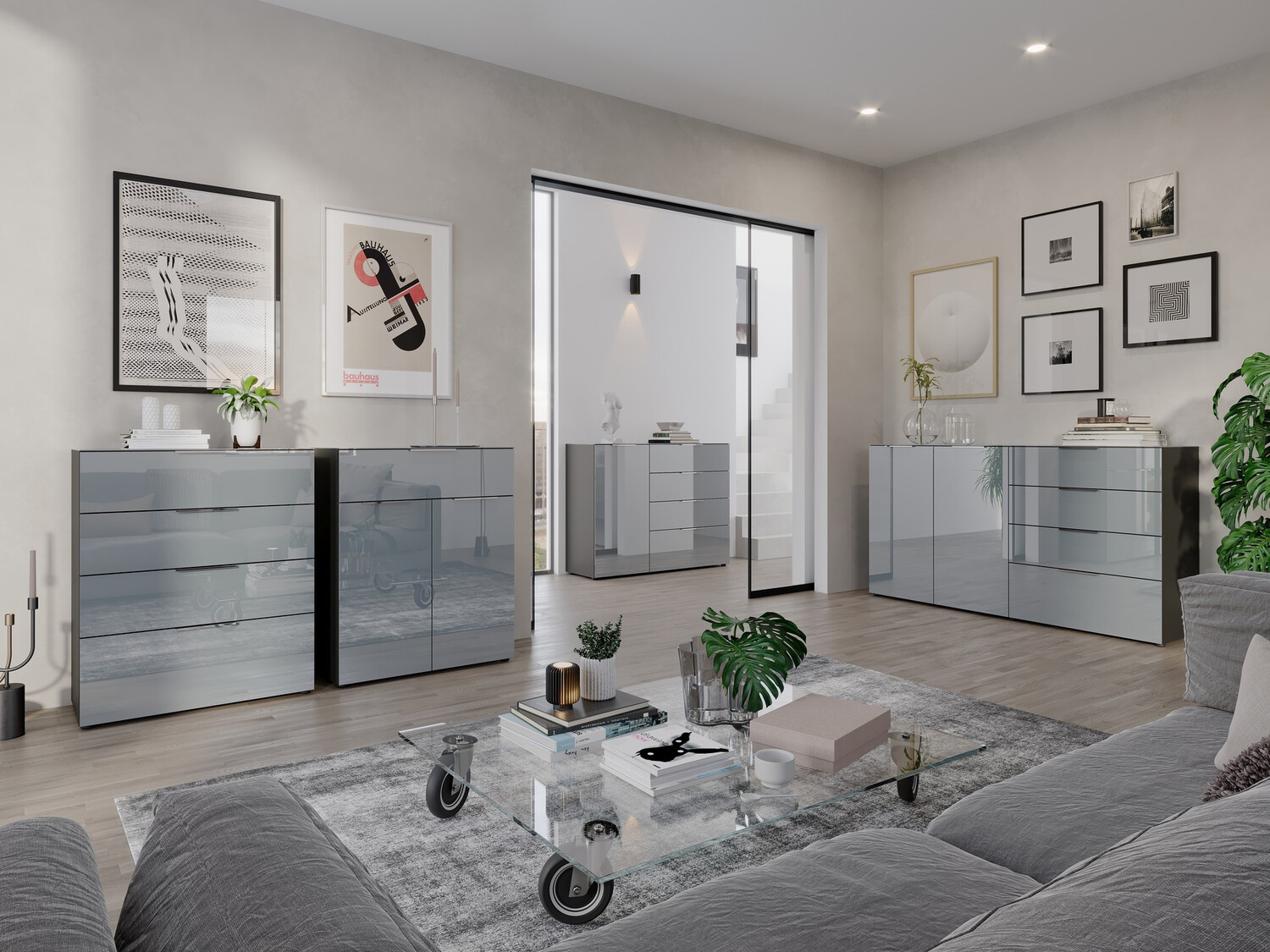 Cómoda Sacramento 299 (Grafito + Gris brillante)