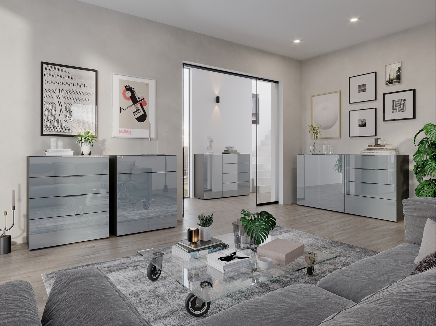 Cómoda Sacramento 301 (Grafito + Gris brillante)