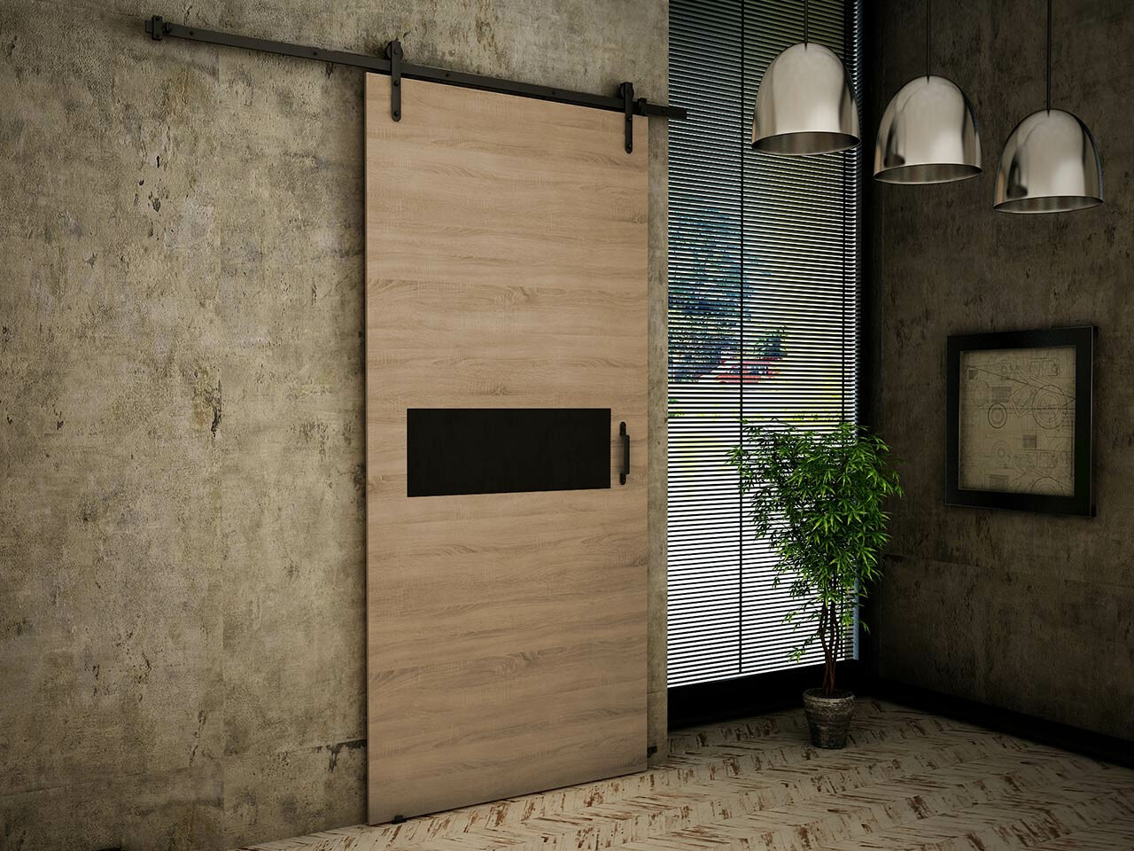 Puerta corredera Dover 158 (Roble Sonoma + Negro)