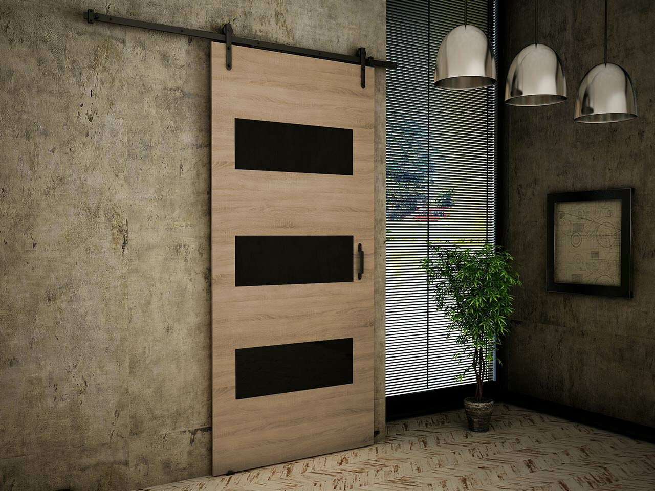 Puerta corredera Dover 161 (Roble Sonoma + Negro)