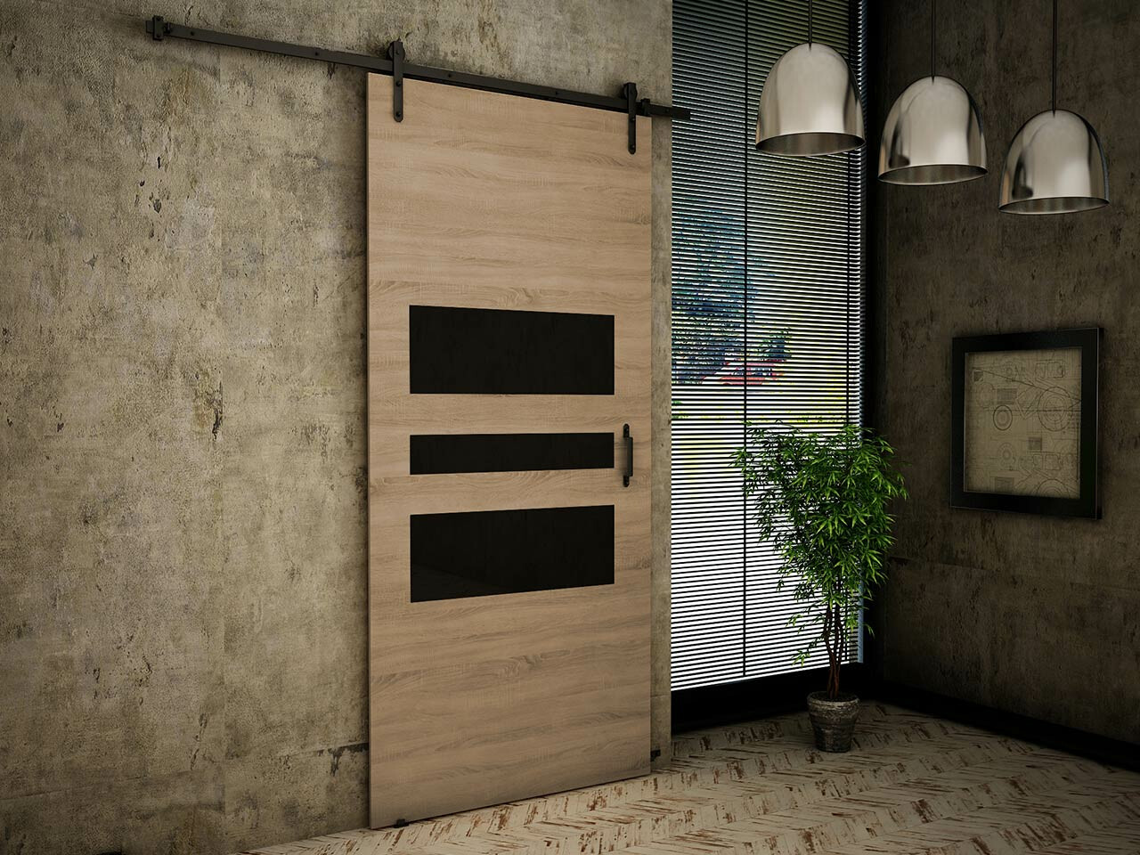 Puerta corredera Dover 162 (Roble Sonoma + Negro)