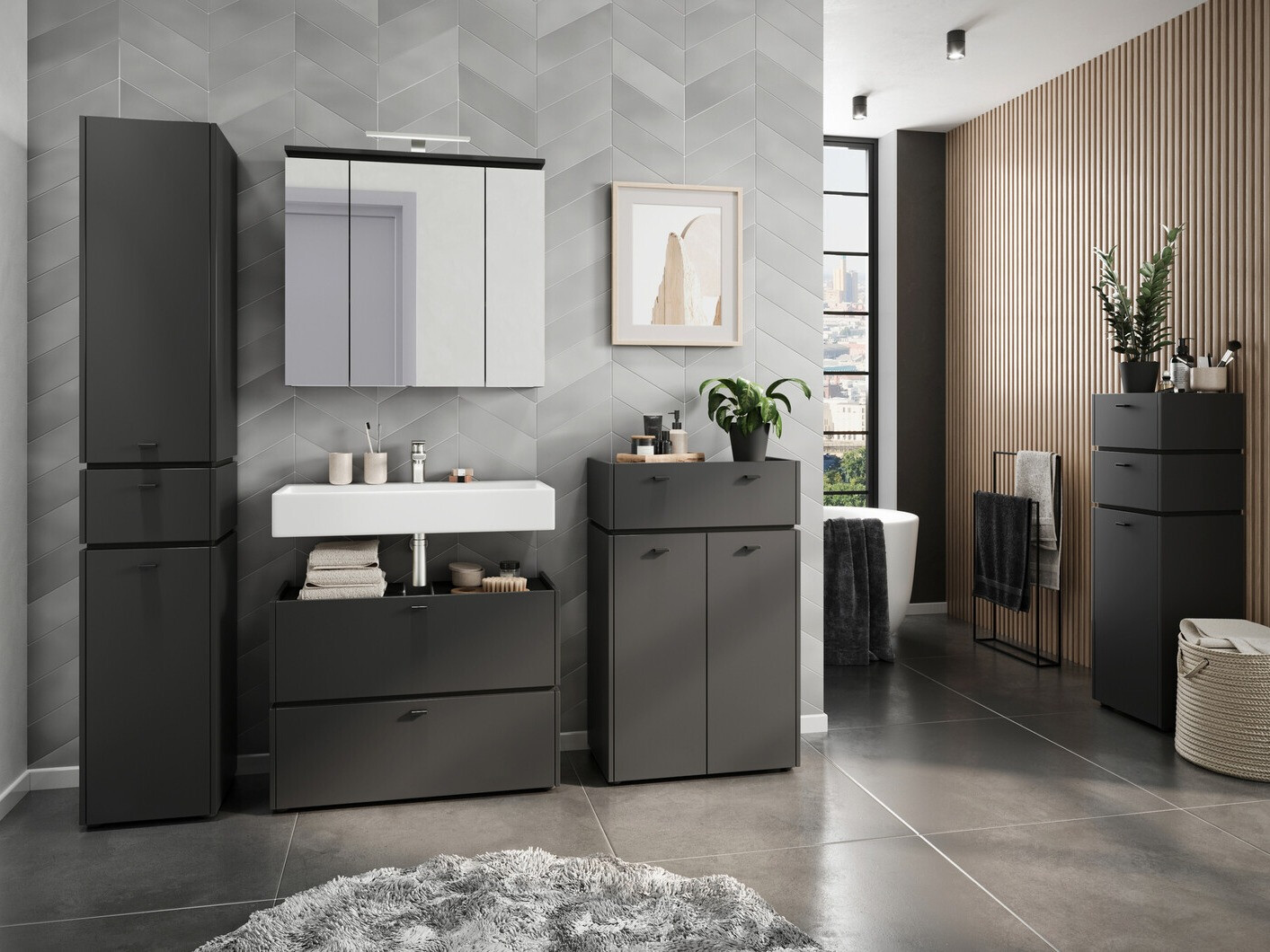 Armario de pie para baño Larsalu 103 (Grafito)