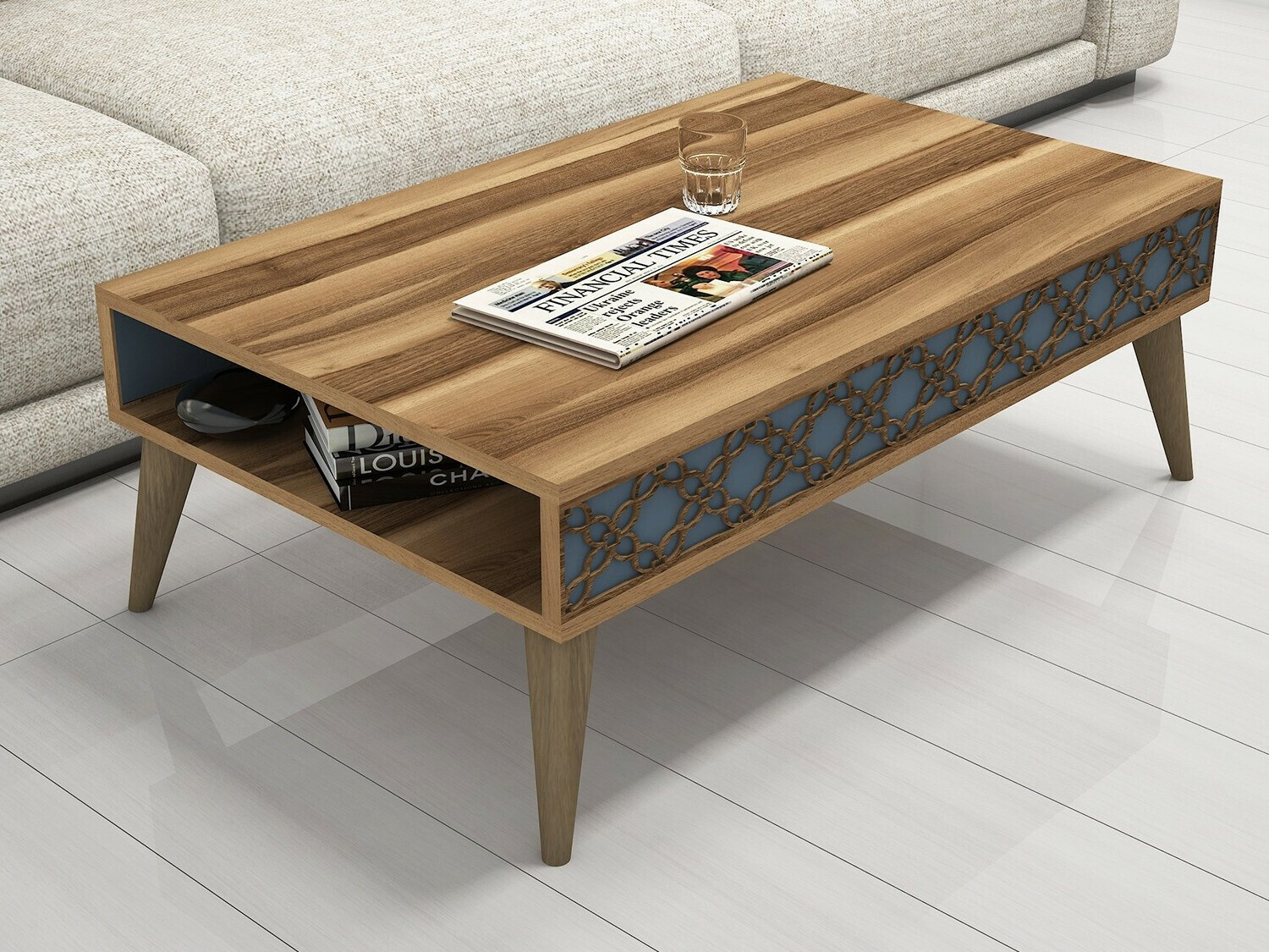 Mesa de centro Kailua 159 (Nuez + Azul)