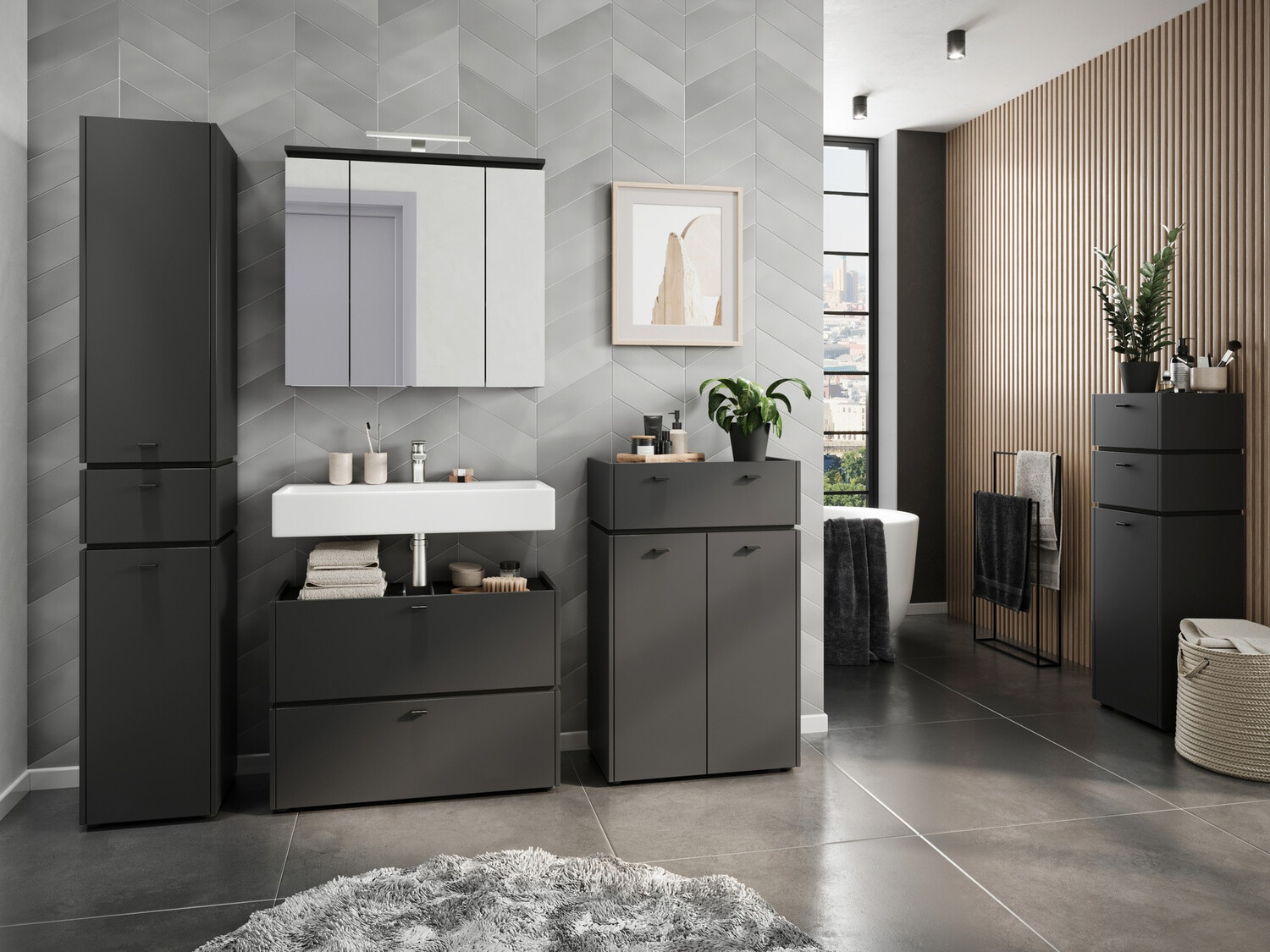 Mueble para baño con espejo Larsalu 104 (Grafito)