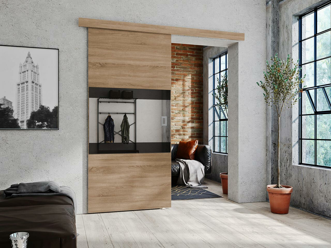 Puerta corredera Dover 174 (Roble Sonoma + Negro)