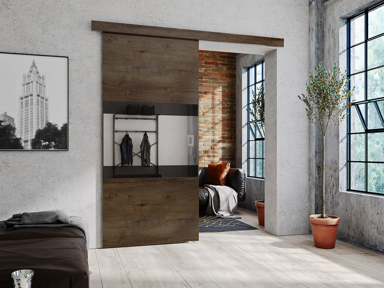 Puerta corredera Dover 175 (Fresno oscuro + Negro)