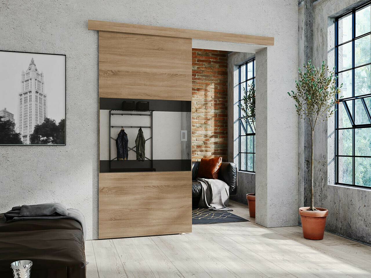 Puerta corredera Dover 176 (Roble Sonoma + Negro)