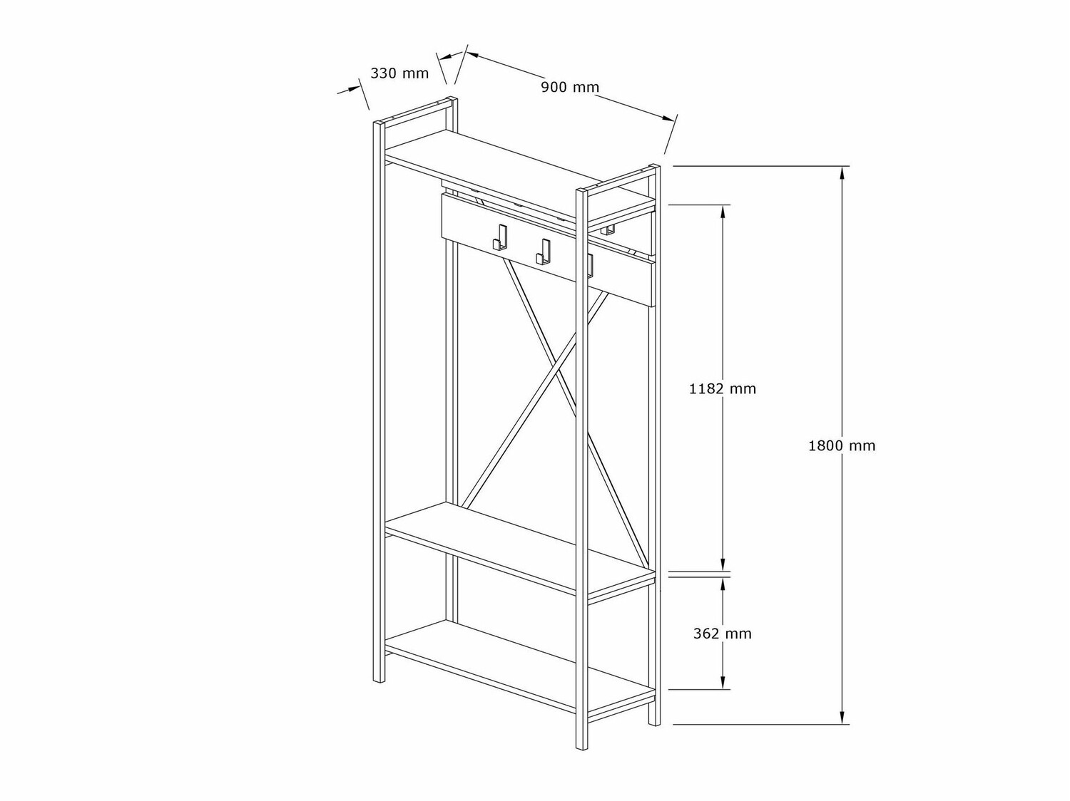 Perchero Kailua 2126 (Roble + Negro)