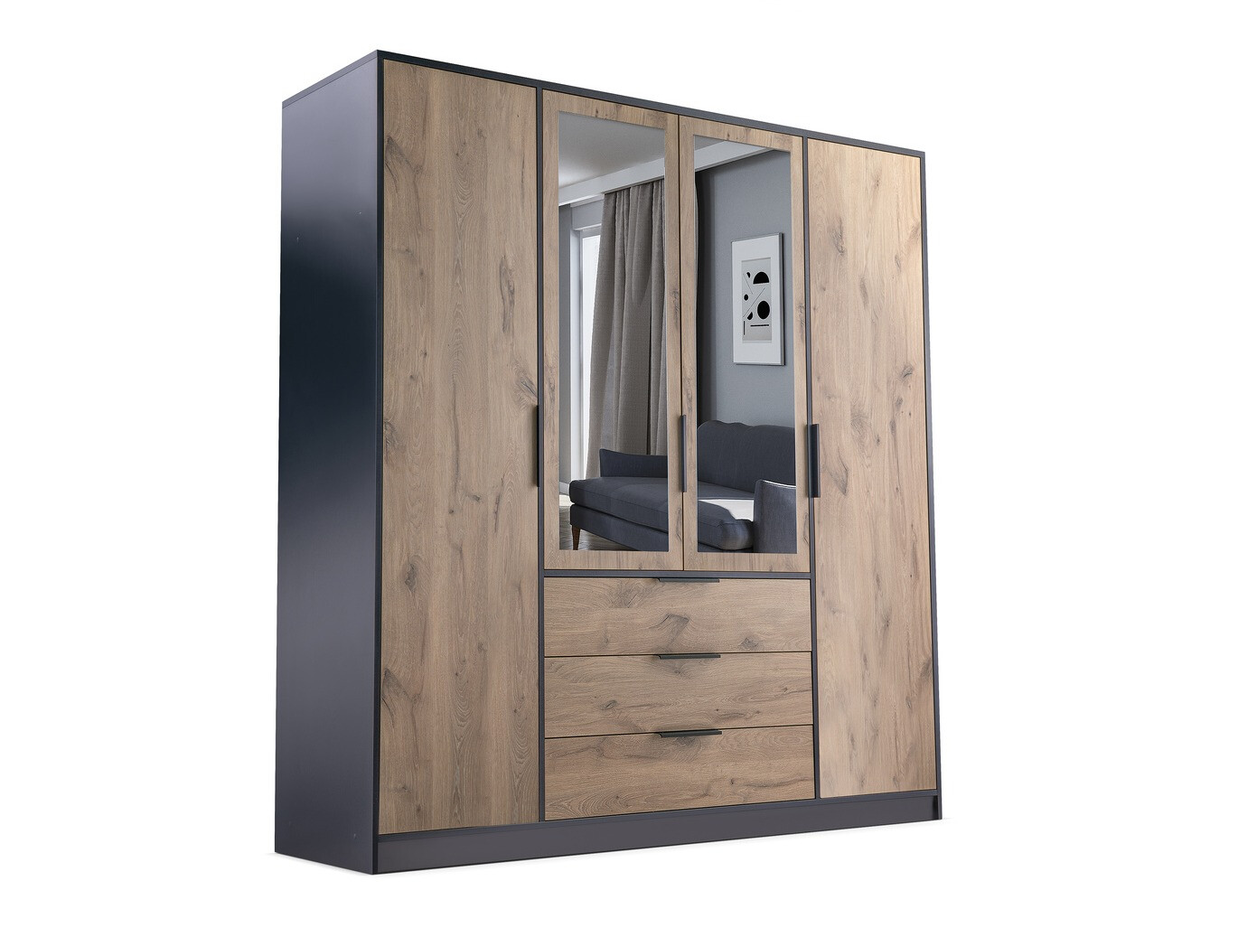Armario Ophdome 115 (Roble oscuro + Negro)