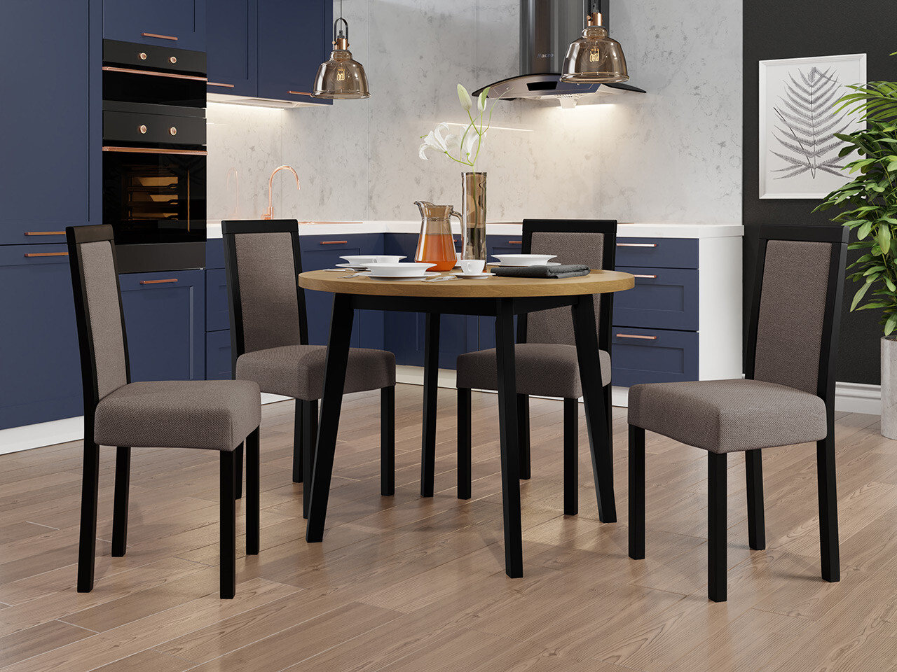 Conjunto de mesas y sillas para comedor Victorville 306 (Negro)