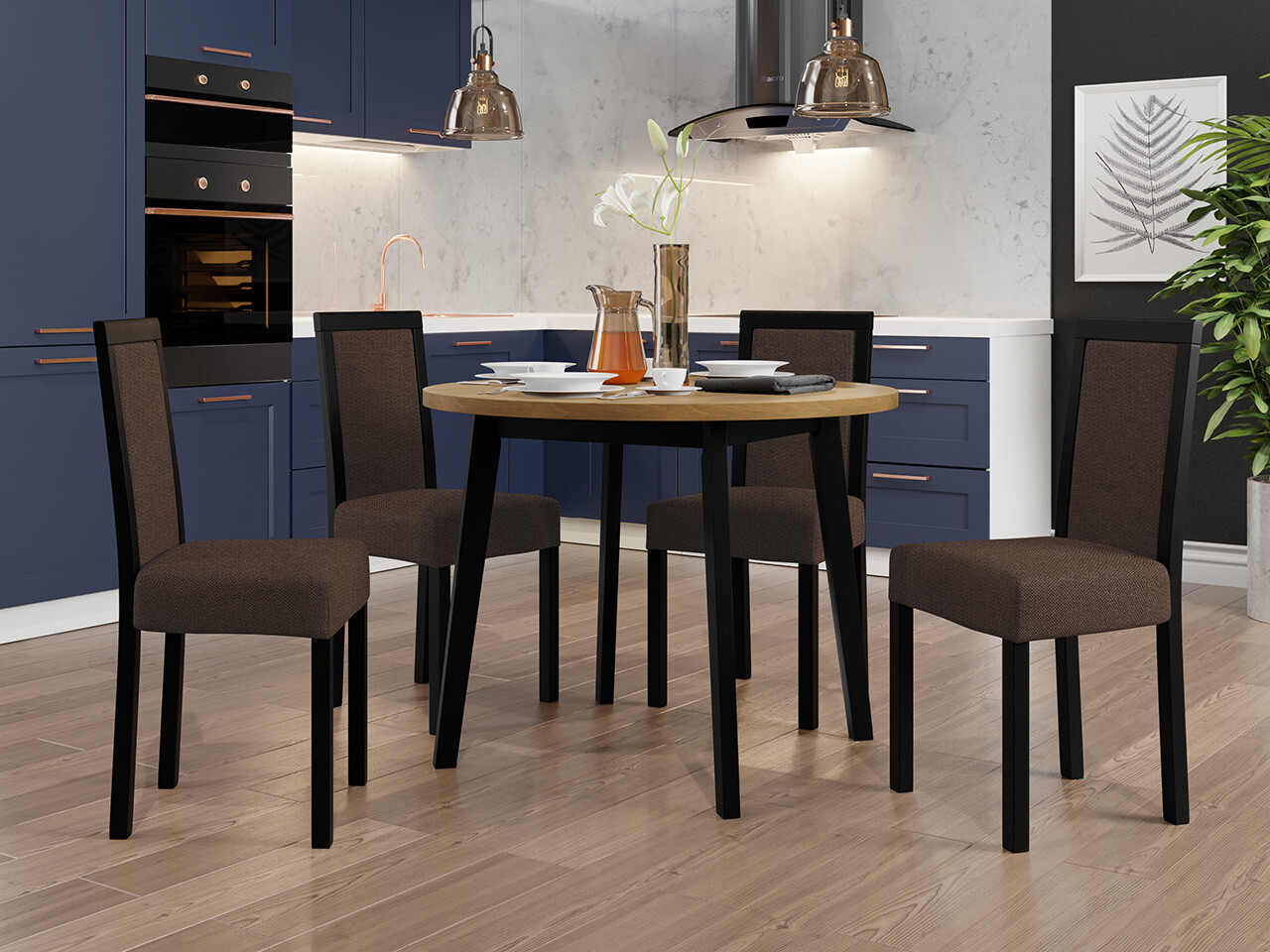 Conjunto de mesas y sillas para comedor Victorville 306 (Negro)