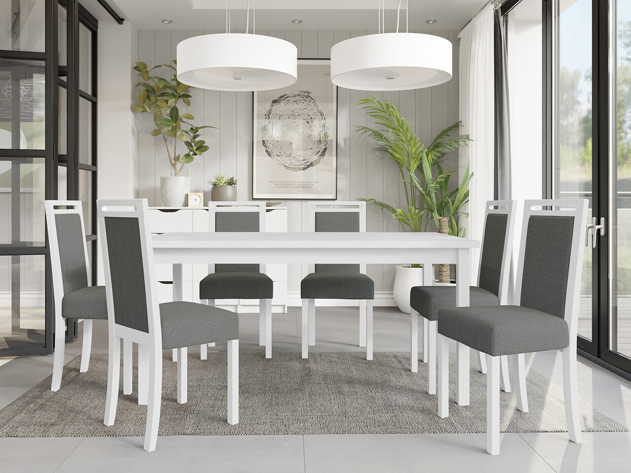 Conjunto de mesas y sillas para comedor Victorville 308 (Blanco)