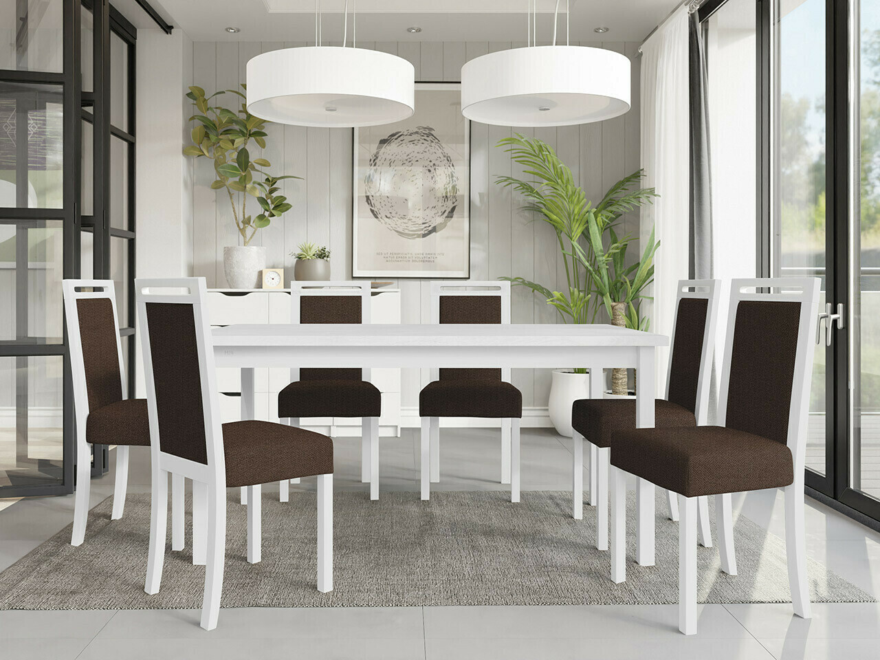 Conjunto de mesas y sillas para comedor Victorville 308 (Blanco)