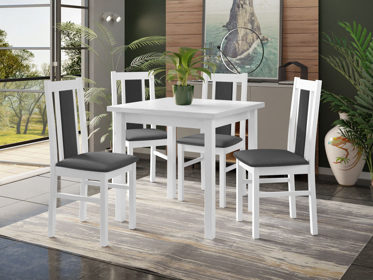 Conjunto de mesas y sillas para comedor Victorville 310 (Blanco)