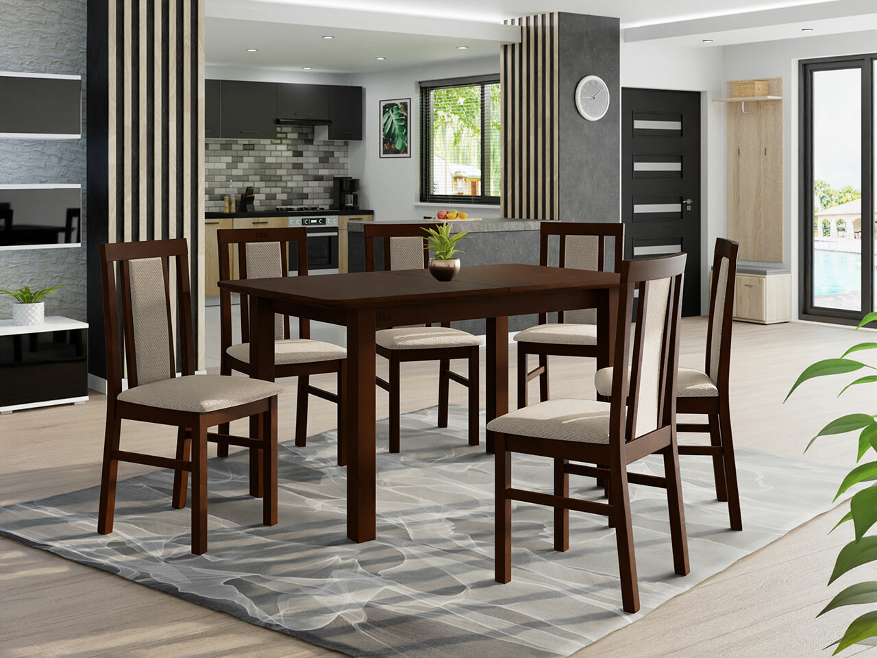 Conjunto de mesas y sillas para comedor Victorville 311 (Nuez)