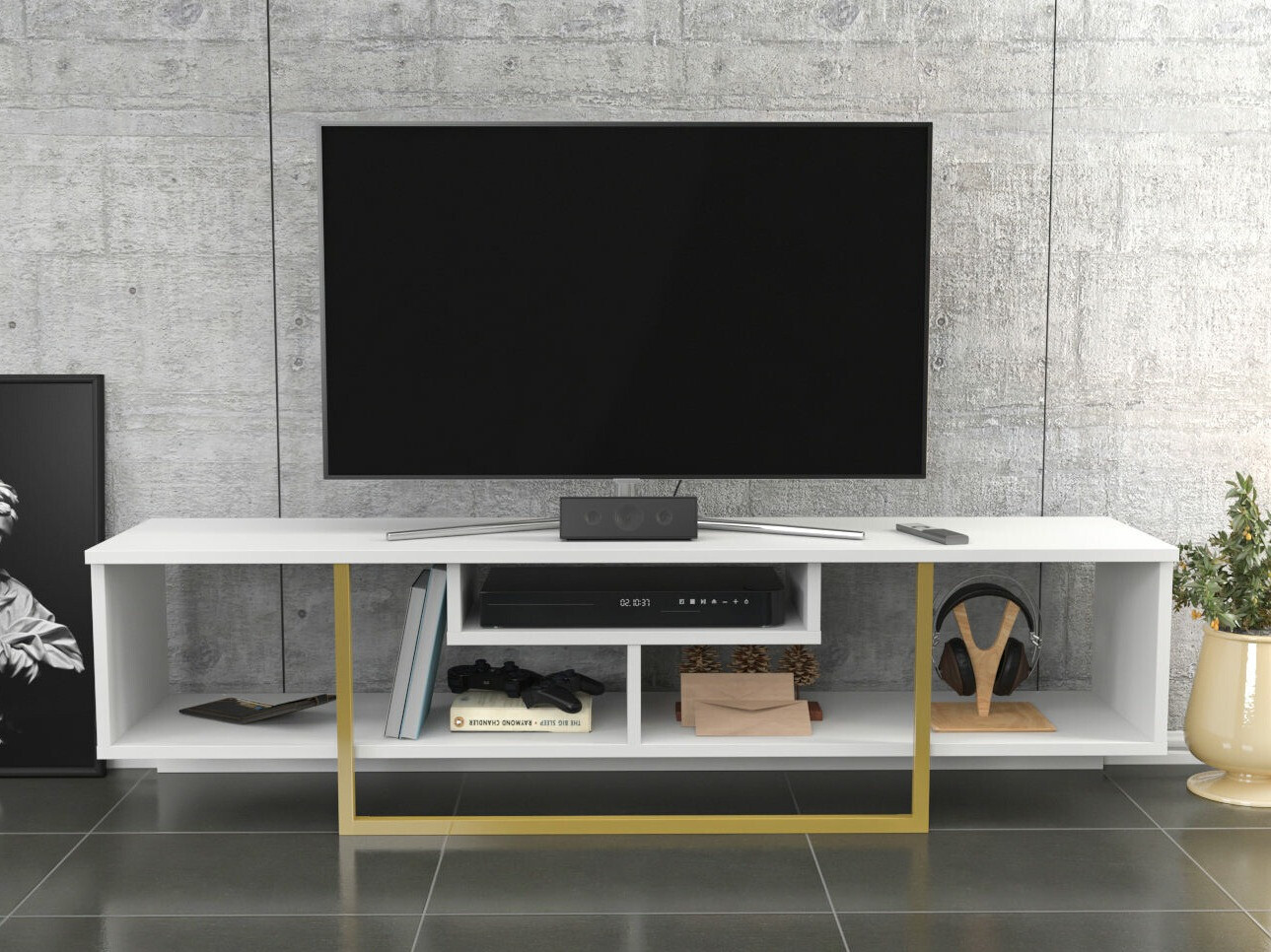 Mueble TV Kailua 245 (Blanco + Dorado)
