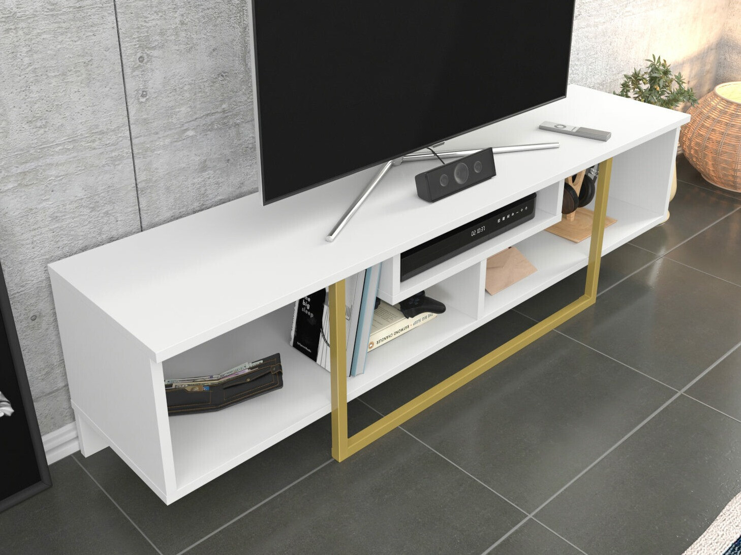 Mueble TV Kailua 245 (Blanco + Dorado)
