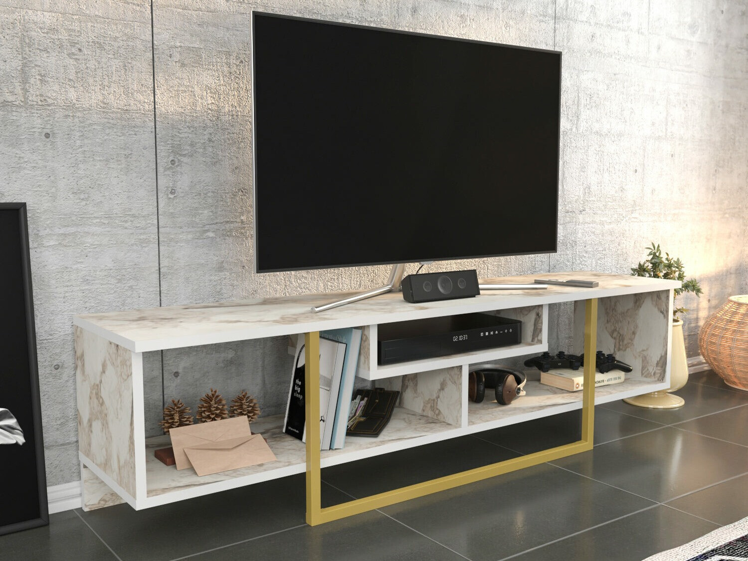 Mueble TV Kailua 245 (Mármol blanco + Dorado)