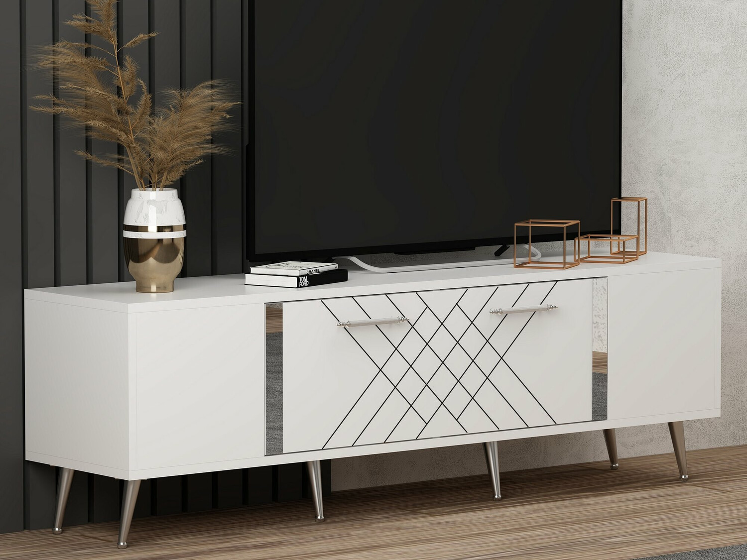 Mueble TV Kailua 269 (Blanco + Plata)