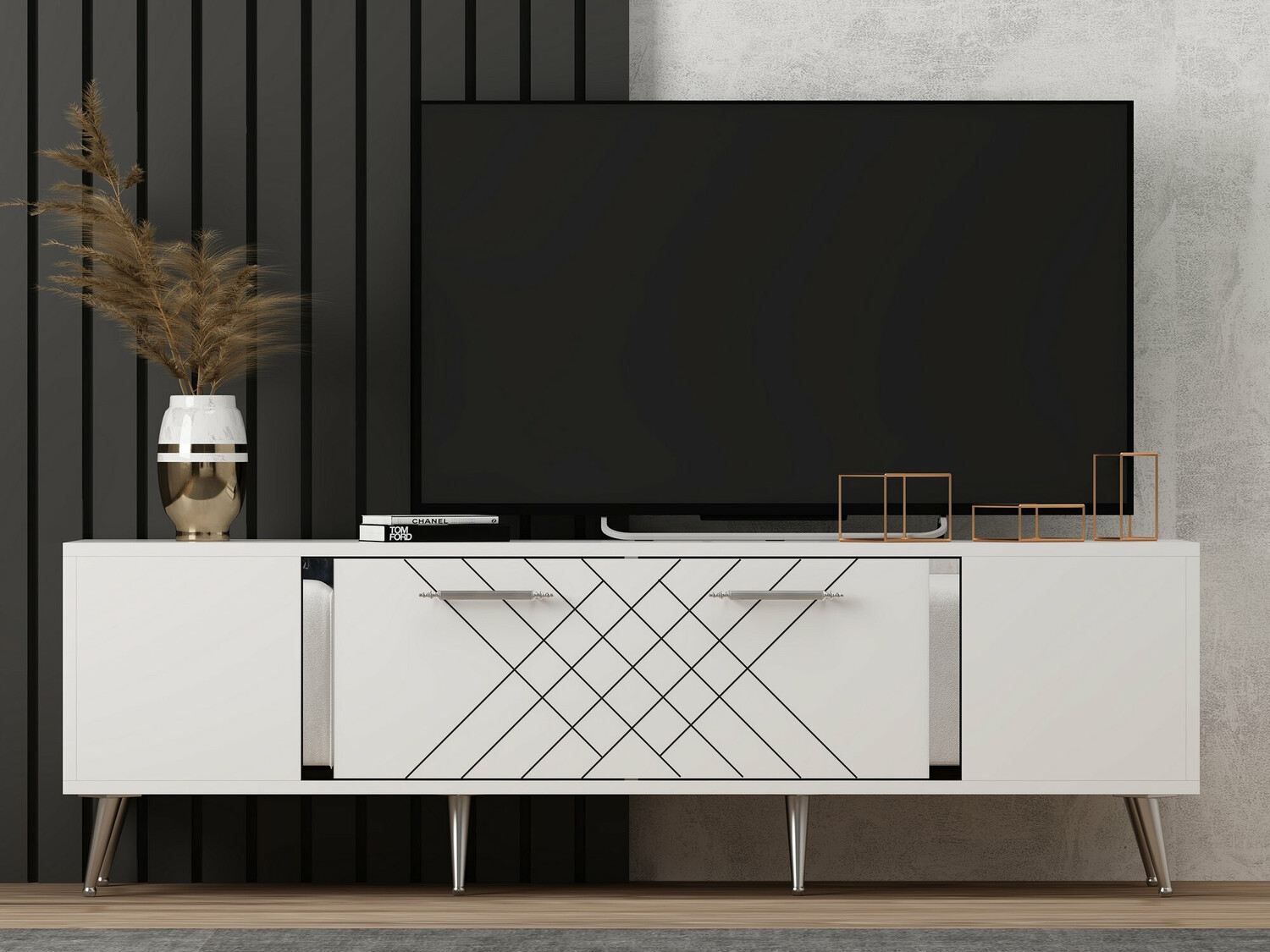 Mueble TV Kailua 269 (Blanco + Plata)