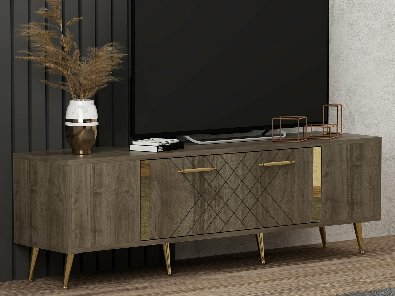 Mueble TV Kailua 269 (Nuez + Dorado)