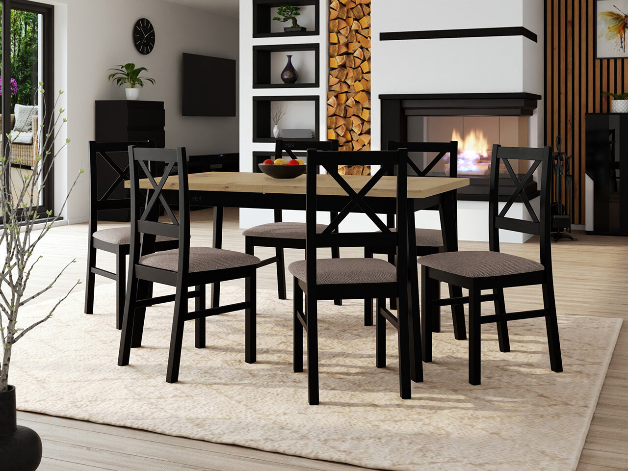 Conjunto de mesas y sillas para comedor Victorville 316 (Negro)
